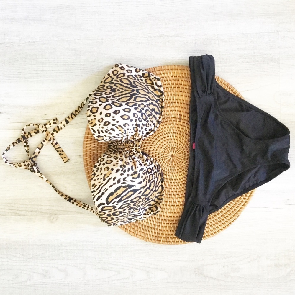 Victoria Secret Animal Print Bikini Leopard Print Size M With Padded Top 36 DD - Picture 2 of 3